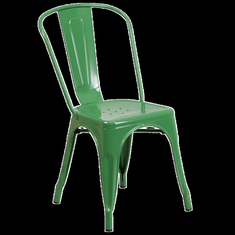 Bistro Chair Vibrant Metal Glossy Finish Slat Back Industrial Style