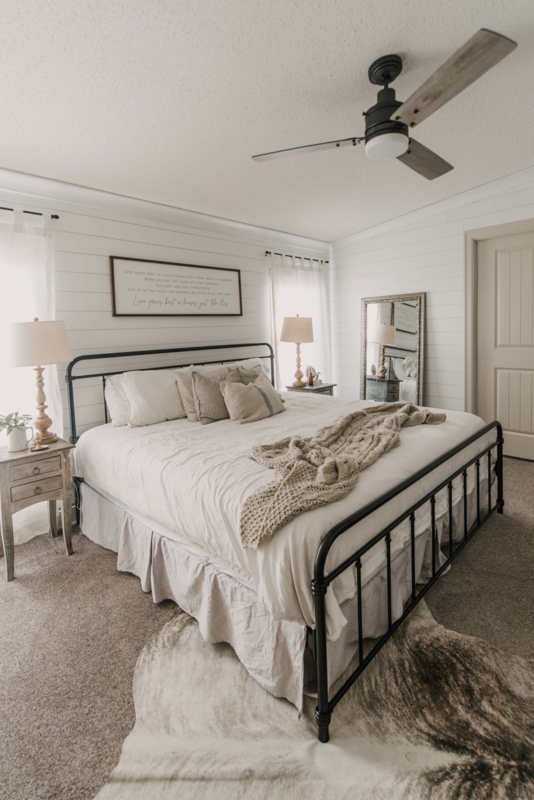 Black Metal Bed Frame Styling in Modern Farmhouse Bedroom Makeover