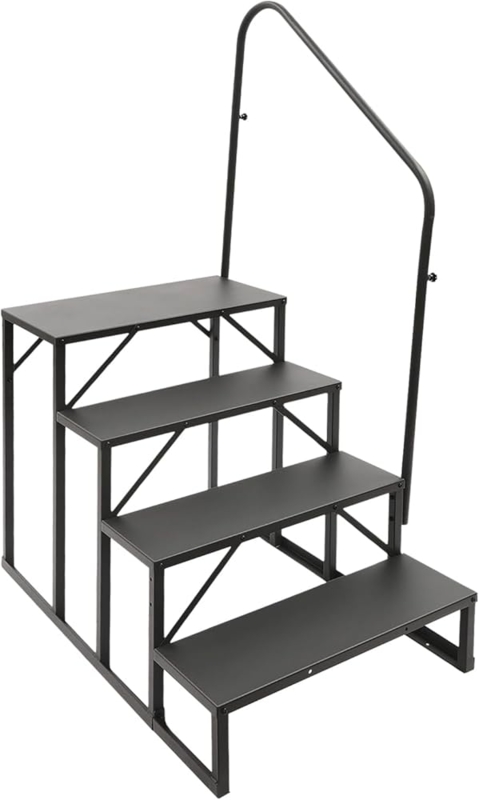 Black Metal Portable Steps with Single Handrail for Hot Tubs