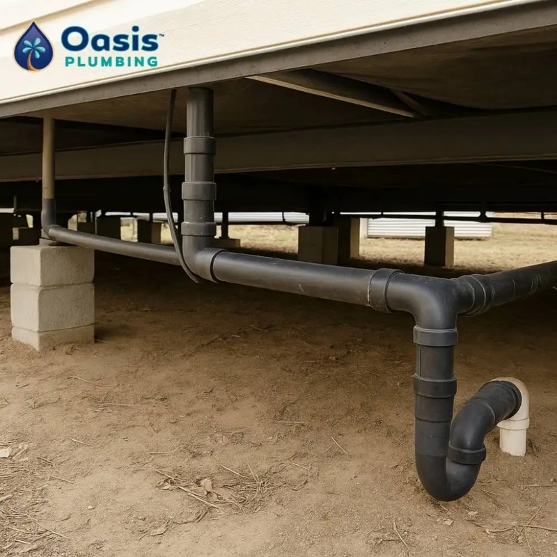 Black Plastic Drainage System on Concrete Block Supports Under House