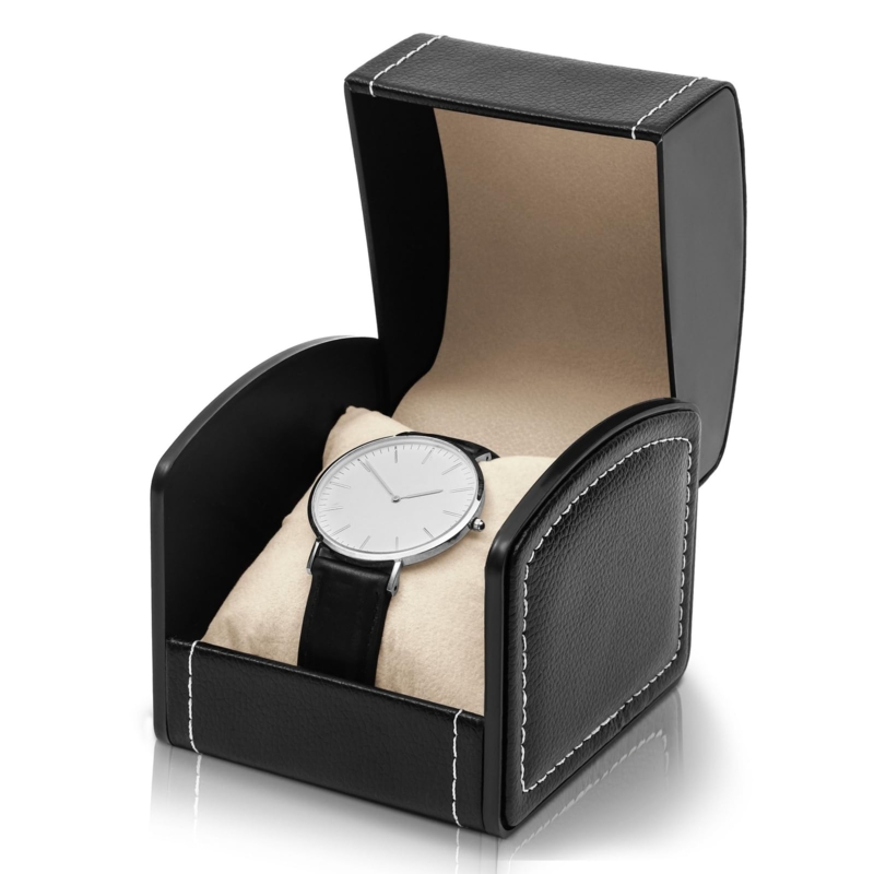 Black Watch Box Single Grid Contrast Stitching Minimalist Travel Case