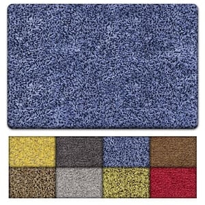 Blue Speckled Doormat Rounded Corners Low Profile Absorbent Indoor Rug