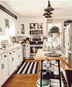 Buffalo Check Kitchen Rug Styling: Butcher Block Island, Farmhouse Decor.