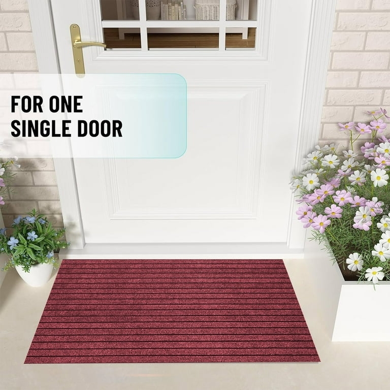 Burgundy Striped Doormat Low Profile Clean Outdoor Entryway Mat