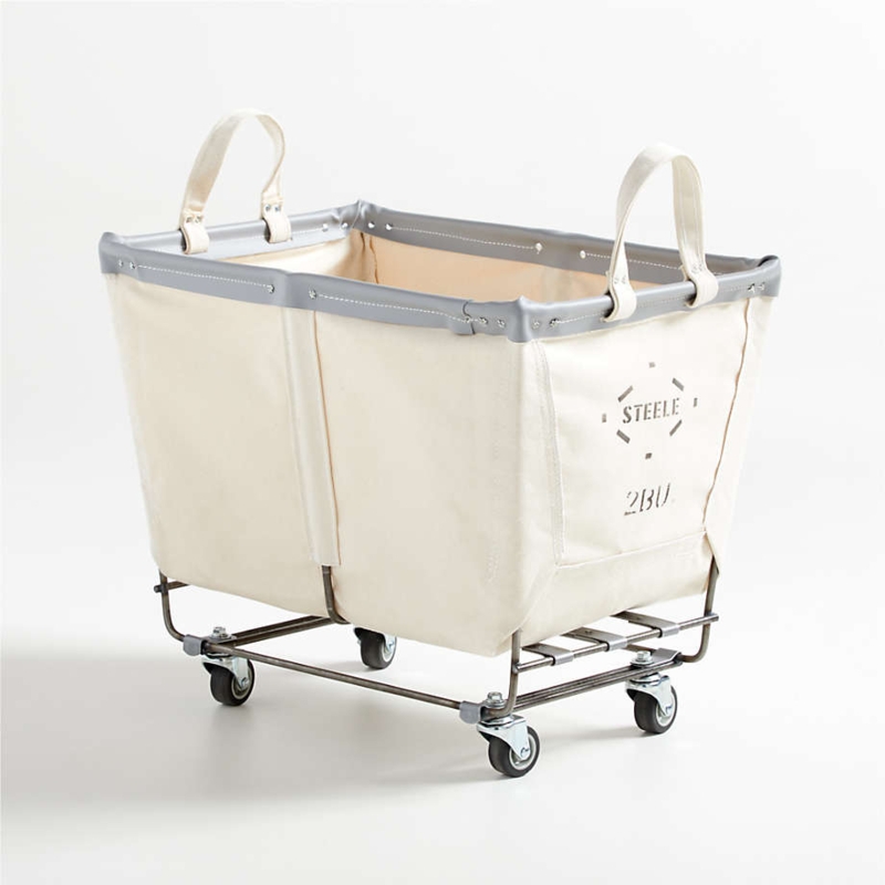 Canvas Laundry Bin Industrial Metal Frame Rolling Casters