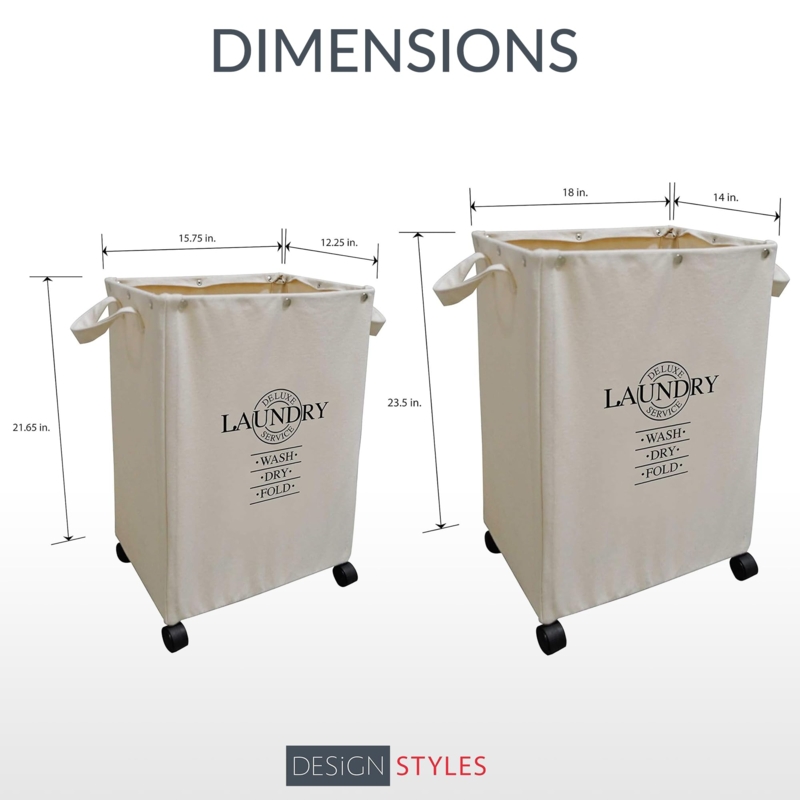 Canvas Laundry Hamper Vintage Typography Swivel Casters Set
