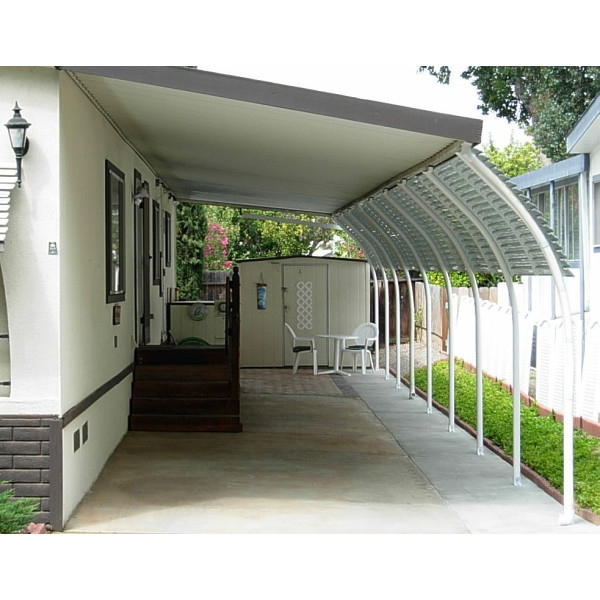 Carport Awning Aluminum with Curved Louvered Privacy Panels