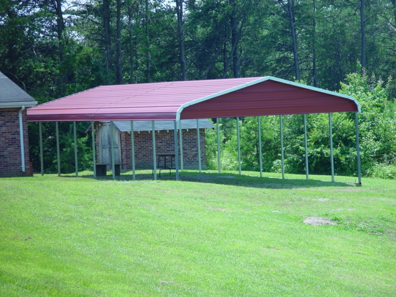 Carport Freestanding Burgundy Metal Roof With Multi Post Support