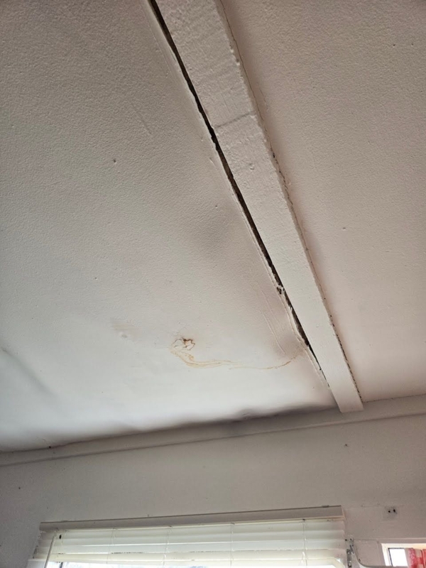 Ceiling Panel: Sagging White Surface with Visible Water Stain