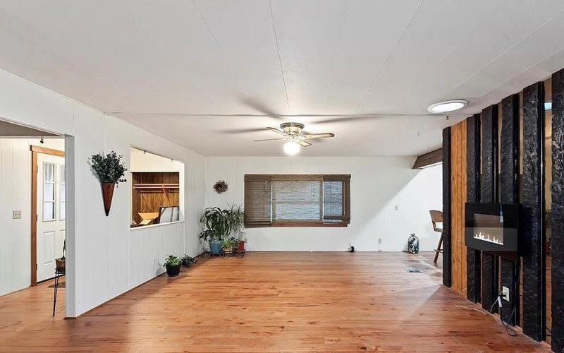 Ceiling Panels: White Longitudinal Design with Contemporary Fireplace Wall