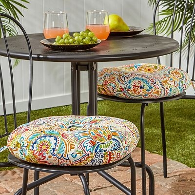 Chair Cushion: Bohemian Multi-Color Paisley Tufted Round Bistro Pads