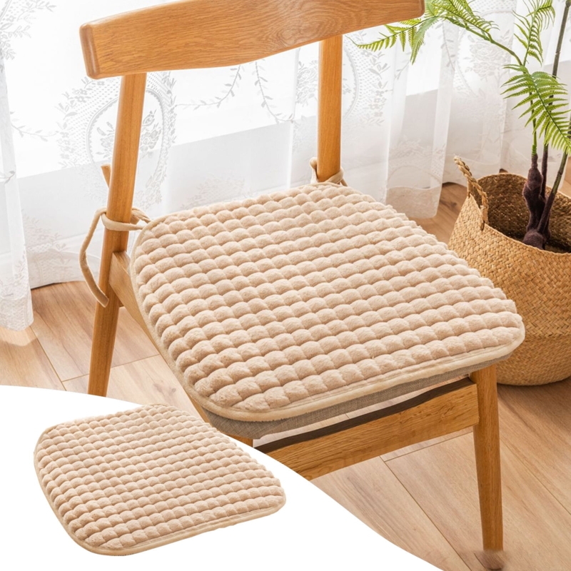 Chair Cushion Bubbled Texture Beige Adjustable Ties Scandi