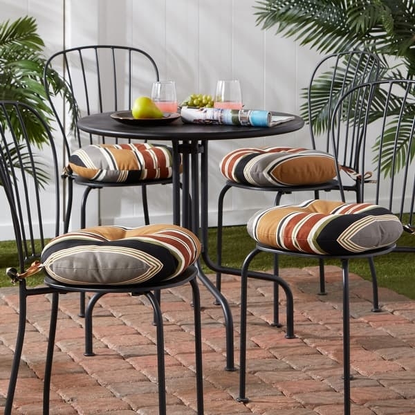 Chair Cushion: Earthy Multi-Color Brick Stripe Round Tufted Pads