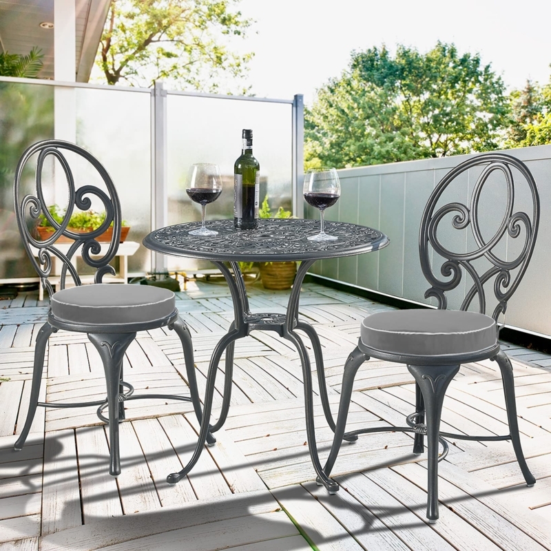 Chair Cushion: Gray Round Bistro Seat Pads with Piped Edges