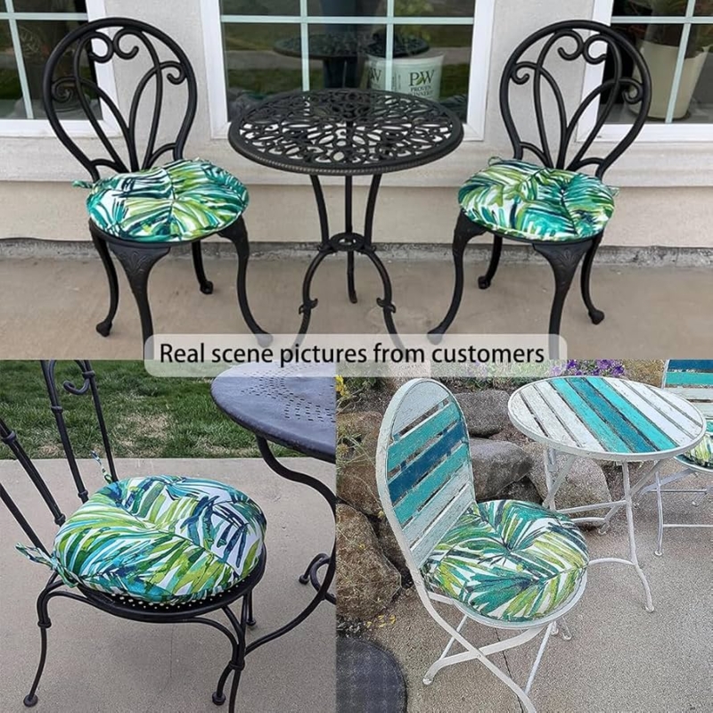 Chair Cushion: Palm Leaf Print Round Tufted Outdoor Seat Pads