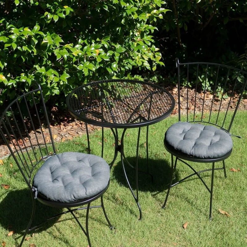 Chair Cushion Round Graphite Grey Tufted Outdoor Patio Bistro Ties
