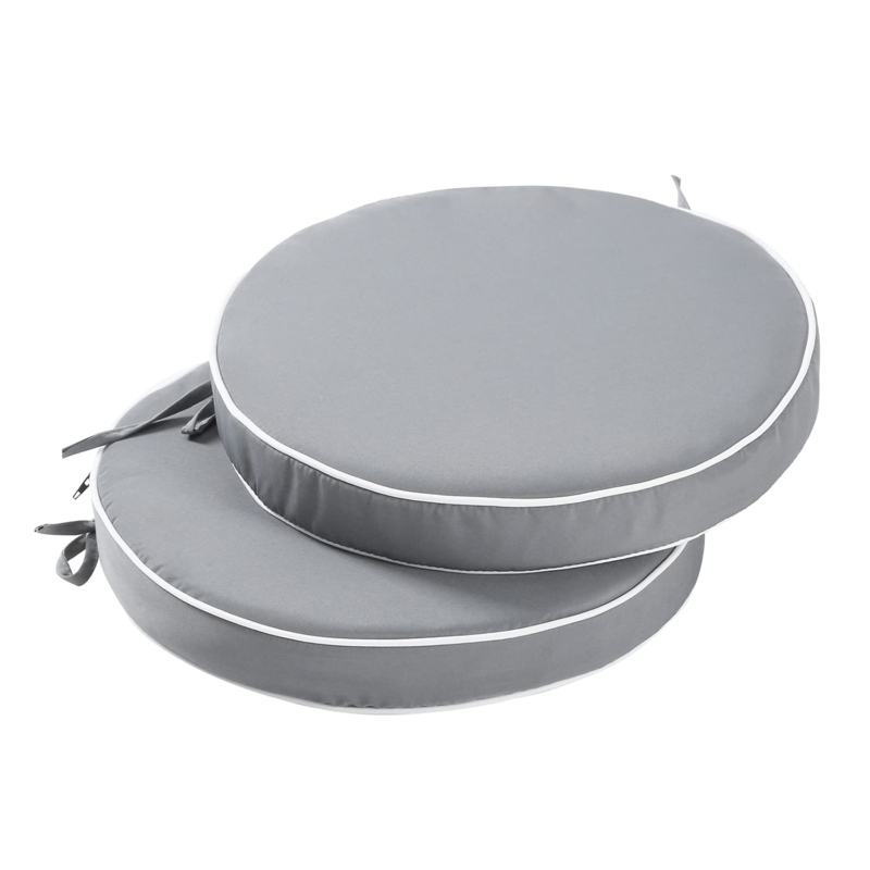 Chair Cushion: Round Gray Seat Pads with White Contrast Piping