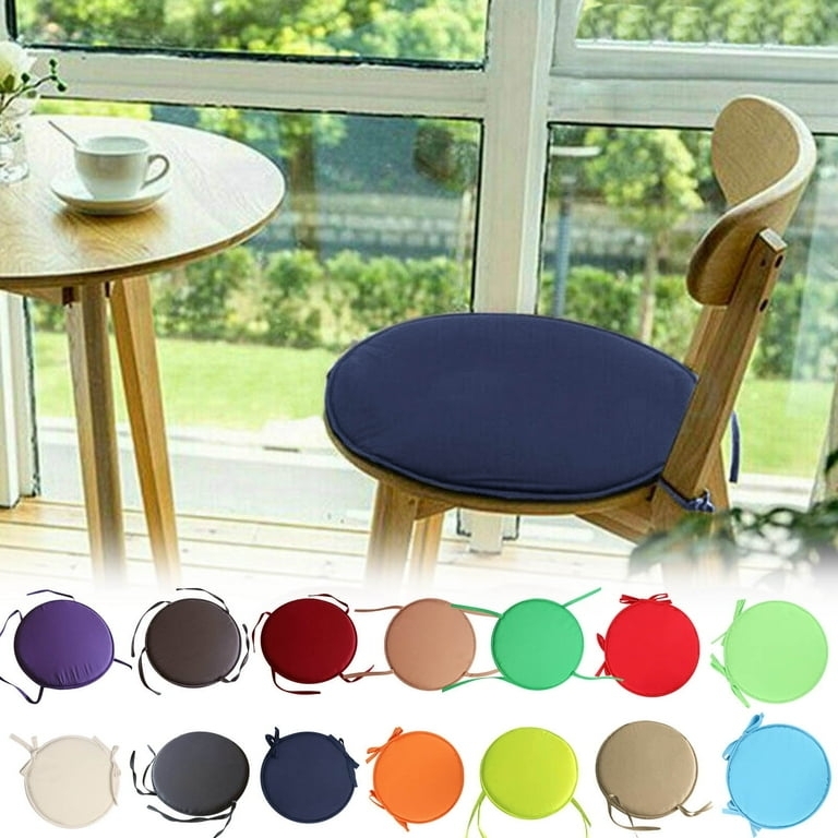 Chair Cushion Round Navy Blue Solid Color Securing Ties Casual Pad
