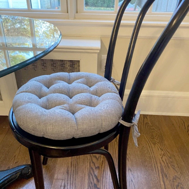 Chair Cushion Round Silhouette Graphite Grey Tufted Tie-Backs Bistro