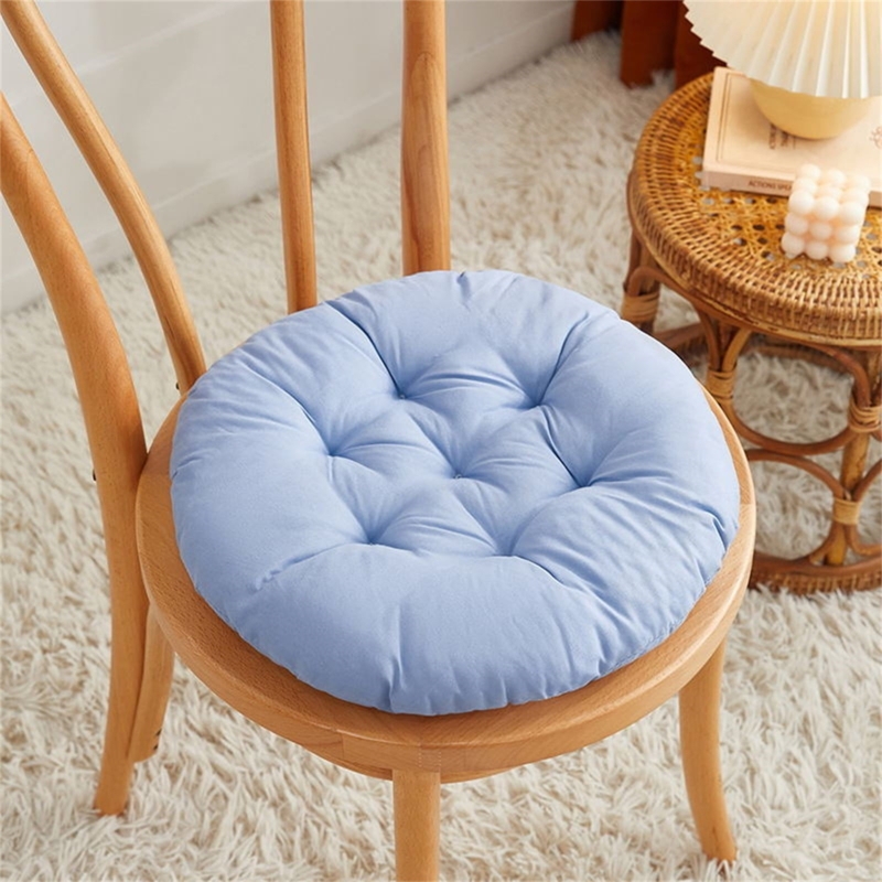 Chair Cushion Round Tufted Pastel Blue Cozy Cottage Seat Pad Styling