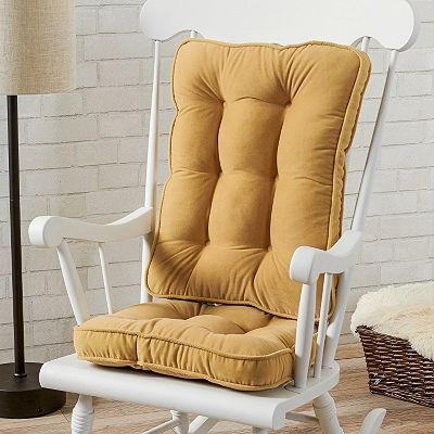 Chair Cushion Set Mustard Yellow Tufted Boxed Edge Rocker Traditional