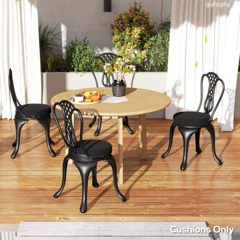 Chair Cushion: Thick Black Round Outdoor Patio Seat Pads, Set of 4