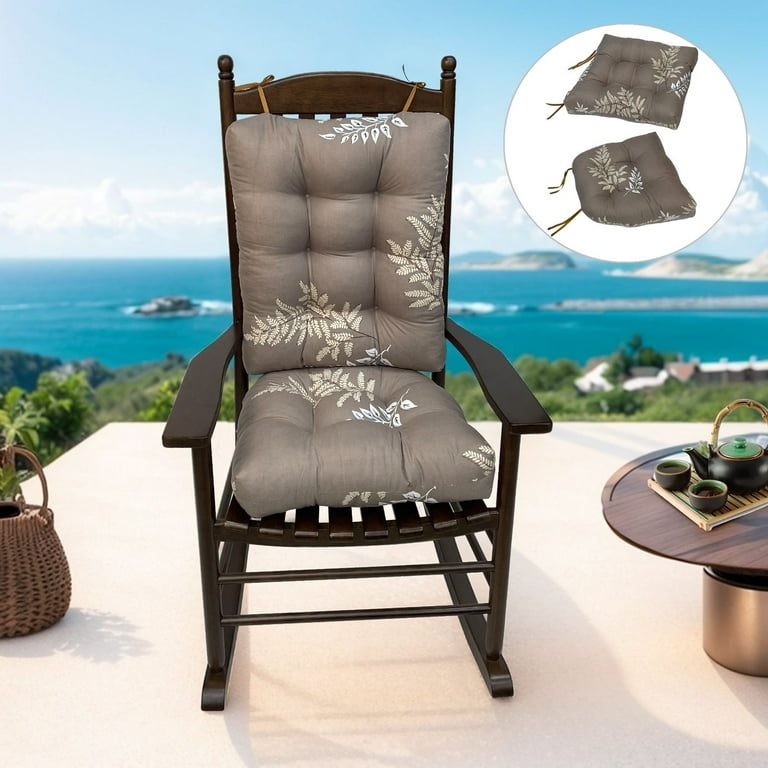 Chair Cushions Gray Botanical Leaf Print Tufted Design Coastal Style