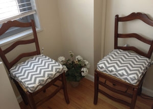 Chair Pad Chevron Pattern Gray and White Piped Edges Traditional