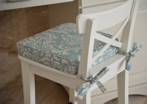 Chair Pad Damask Pattern Blue Thick Box Edge Attachment Ties