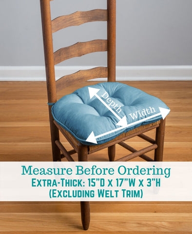 Chair Pad Extra Thick Blue Tufted Welt Trim Measurement Guide