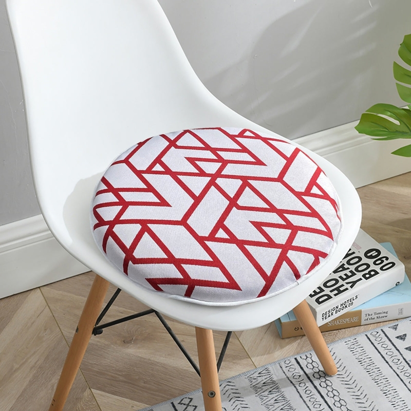 Chair Pad Round Modern Red Geometric Pattern Minimalist Line Motif