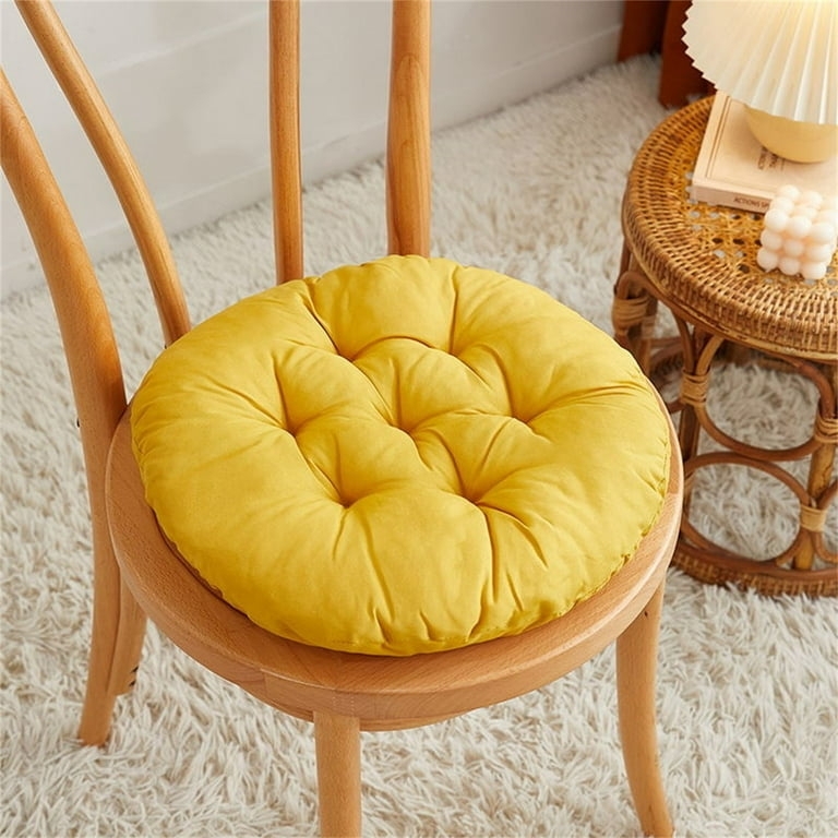 Chair Pad Round Tufted Mustard Yellow Plush Bohemian Reading Nook