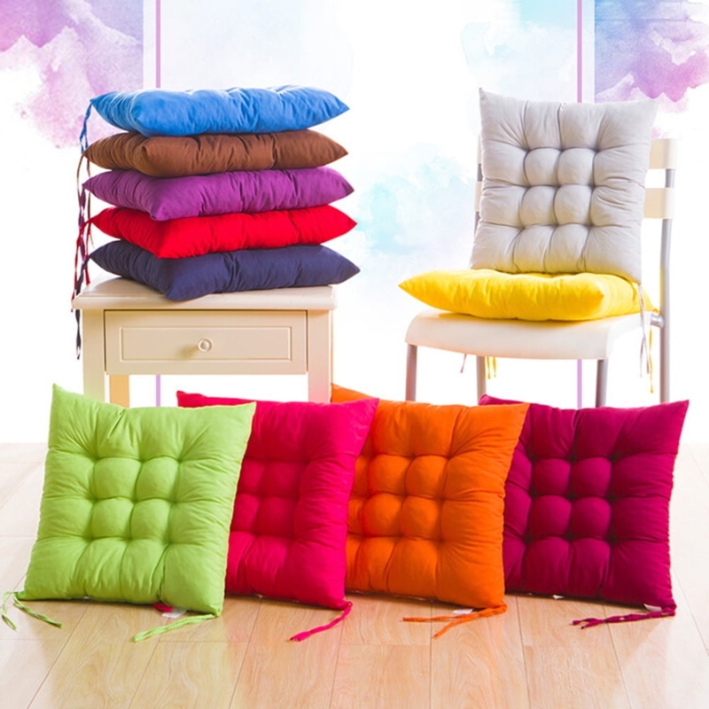 Chair Pad Vibrant Colors Tufted Square with Securing Ties