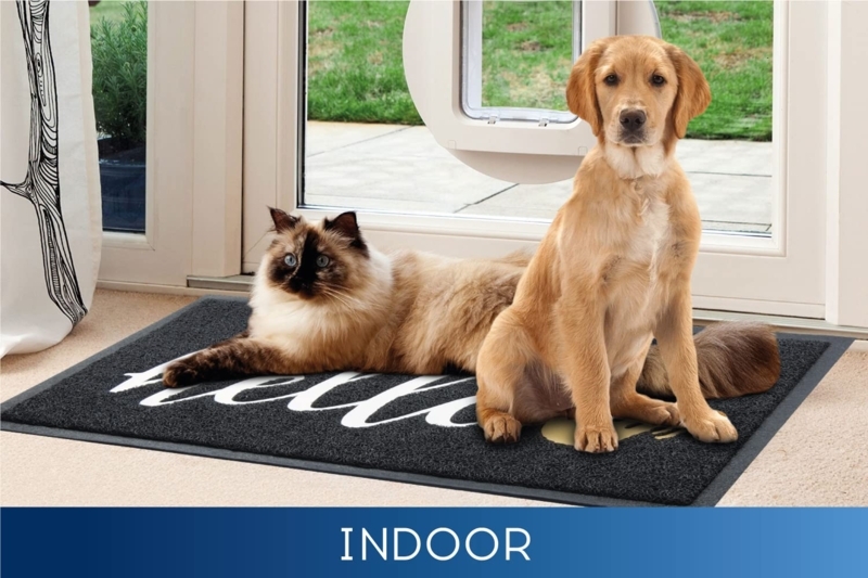 Charcoal Grey Doormat with White Script Hello Text Low Profile