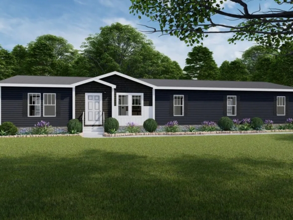 Charcoal Manufactured Home with White Trim and Long Ranch Silhouette