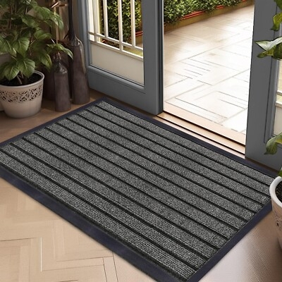 Charcoal Ribbed Door Mat, Thick Black Border, Low Profile