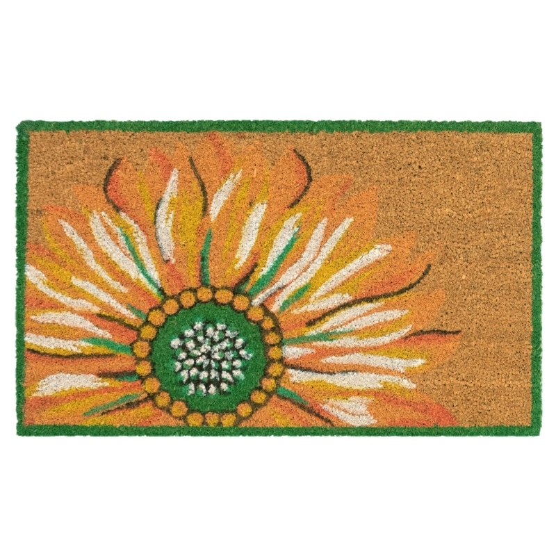 Coir Doormat featuring Oversized Sunflower Graphic and Green Border
