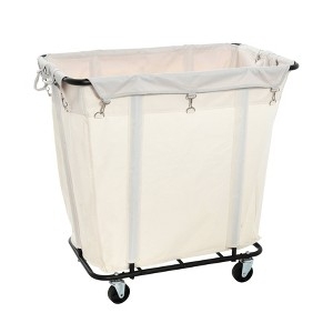 Commercial Laundry Cart, Matte Black Frame, Cream Clip-On Canvas Liner