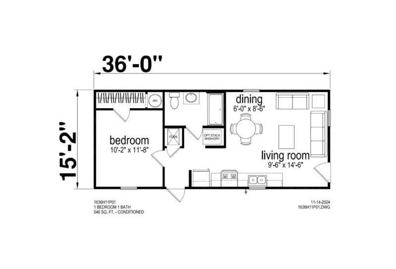 Compact 546 Sq Ft One Bedroom Mobile Home Floor Plan