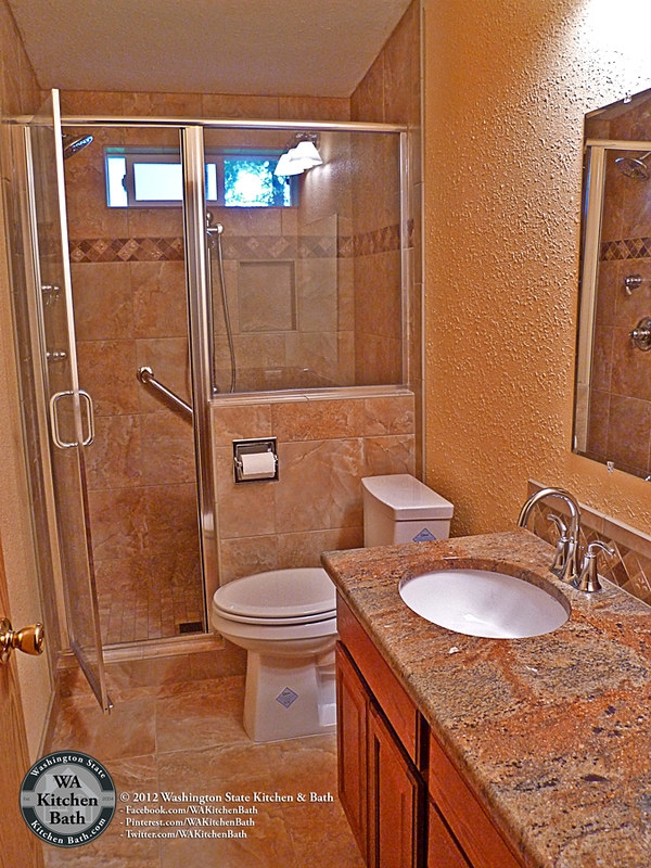 Compact Hall Bathroom Remodel: Vanity with Granite Top Inspiration