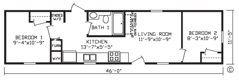 Compact House Plan with Laundry featuring 46 Foot Length