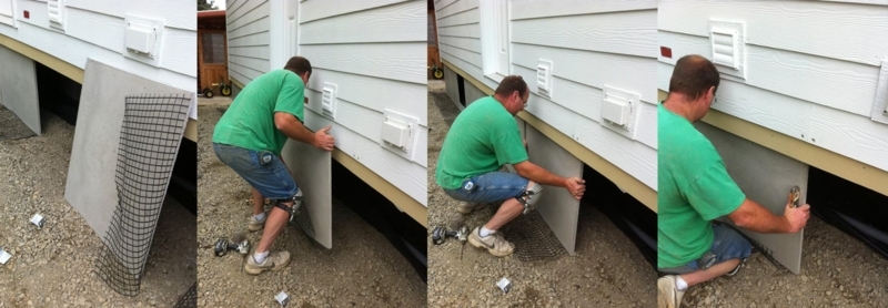 Concrete Mobile Home Skirting Installation Using Modular Gray Panels