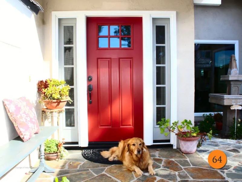 Cordovan Red Craftsman Front Entry Door: Sidelights, Six-Lite Window