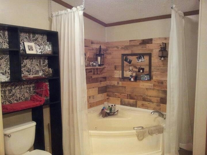 Corner Tub Rustic Alcove with Reclaimed Wood Accent Wall