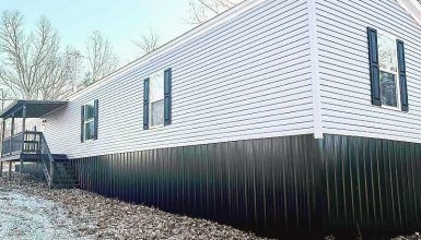 Corrugated Metal Mobile Home Skirting: High Contrast Exterior.