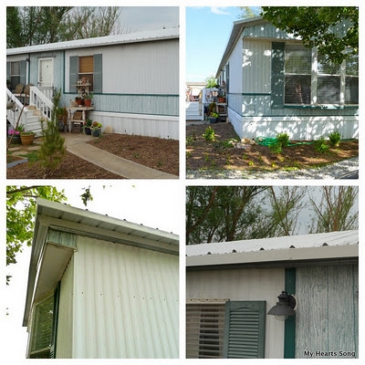 Cottage-Style Mobile Home Makeover with Green Shutters