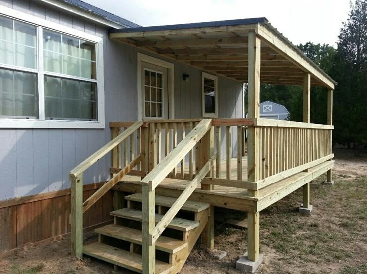 Covered Deck with Lean-To Roof and Rustic Finish