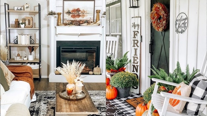 Cozy Fall Farmhouse Living Room Tour with Fireplace and Buffalo Check