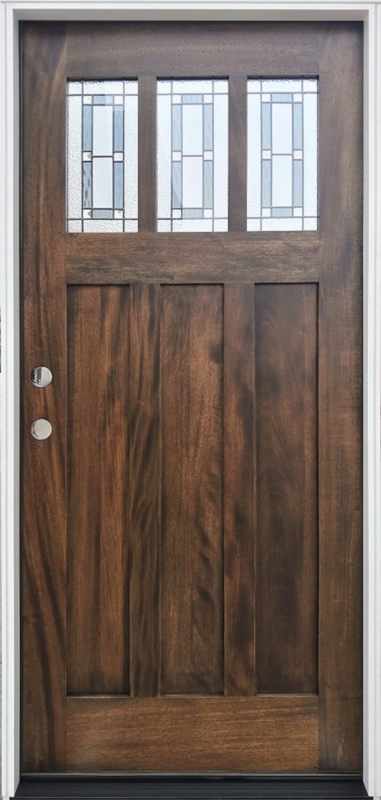 Craftsman Front Door with Dark Wood Grain and Leaded Glass Windows