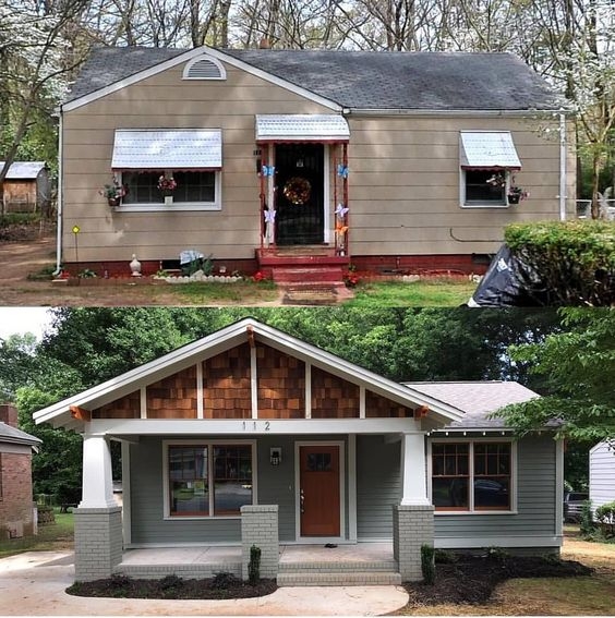 Craftsman Front Porch Makeover with Cedar Shake Gable and Stone Piers